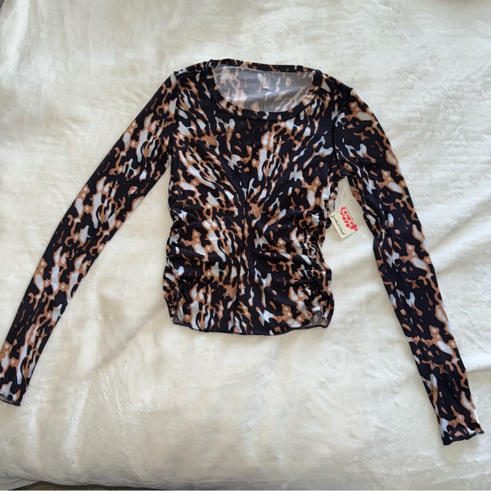FP Movement by Free People Black & Brown Animal-Print Long Sleeve Top
